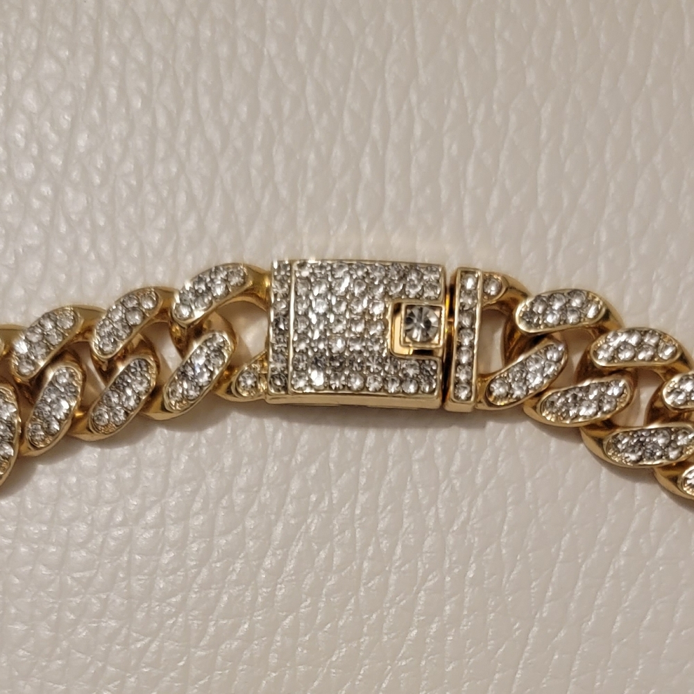 18K Gold Plated Iced Miami Cuban Link Chain With Heart/Cursive A Pendant - Picture 6 of 16